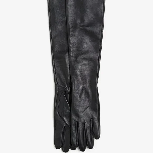 H&M Studio Collection 2023 Leather Evening Long Black Elbow Gloves XS/S - Picture 5 of 11